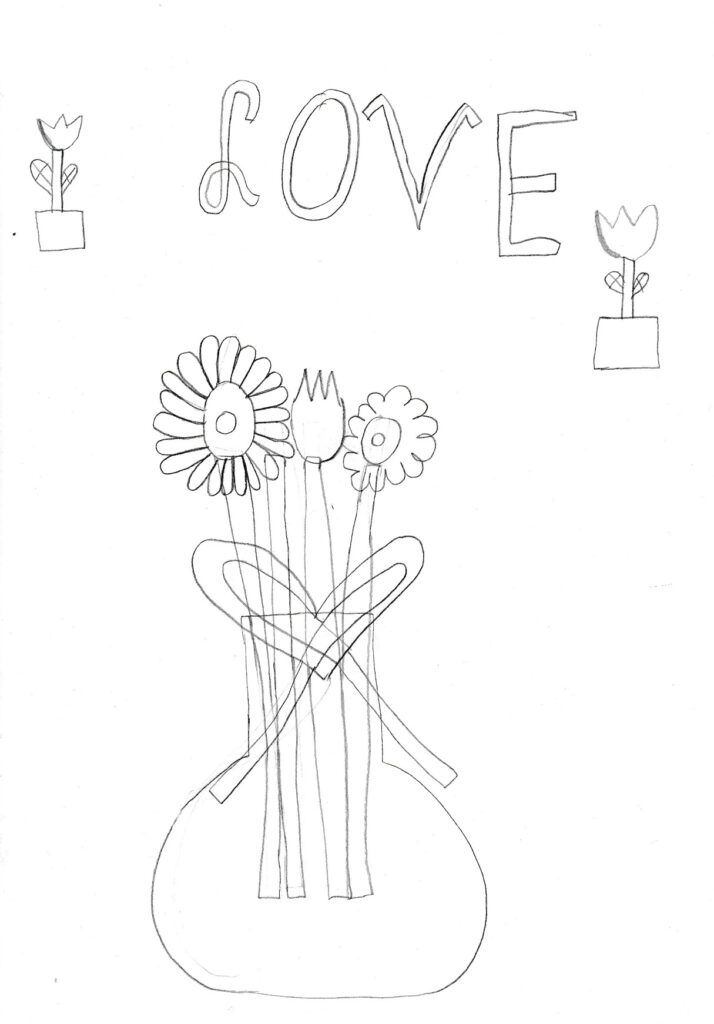 Bukiet kwiatów i napis "Love".